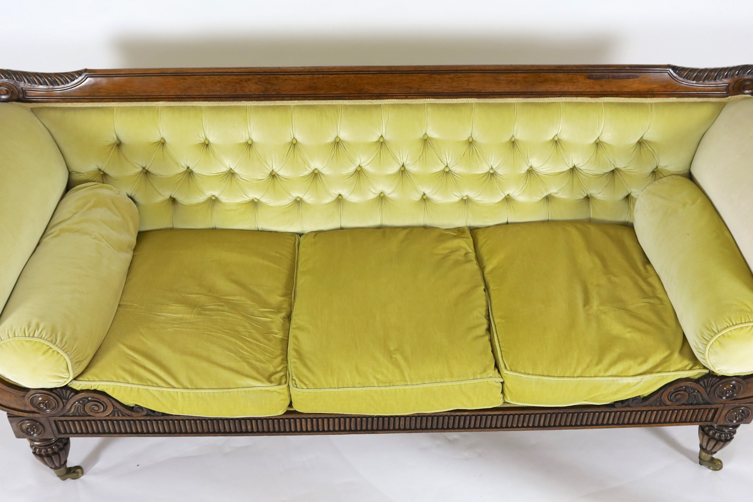 A Regency rosewood settee, W.228cm D.78cm H.90cm